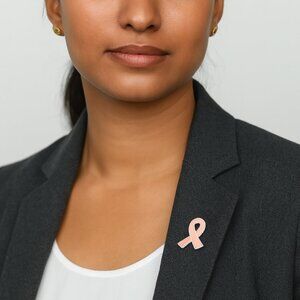 🔴Breast Cancer Awareness Support Ribbon Pin GoldTone Edging LightPink Enamel OS